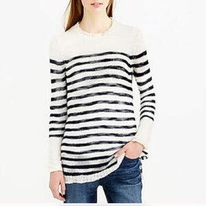 J. Crew white and nave blue open weave Breton stripe longline sweater. Medium
